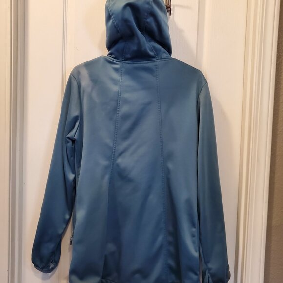 SWISS ALPS Hooded Softshell Jacket Fleece Lined Teal Blue Thumbholes -L - Picture 3 of 6